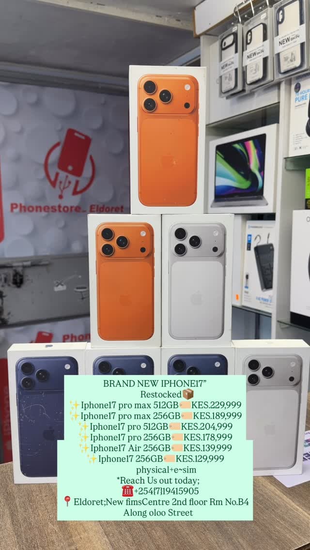 Stacked iPhone boxes in the Phonestore Eldoret showroom